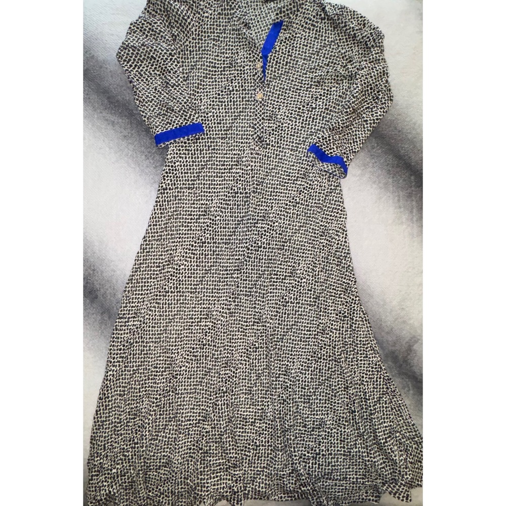 (CL) Dilkash Boutique Womens Black White Blue Trim Patterned Maxi Dress Size M